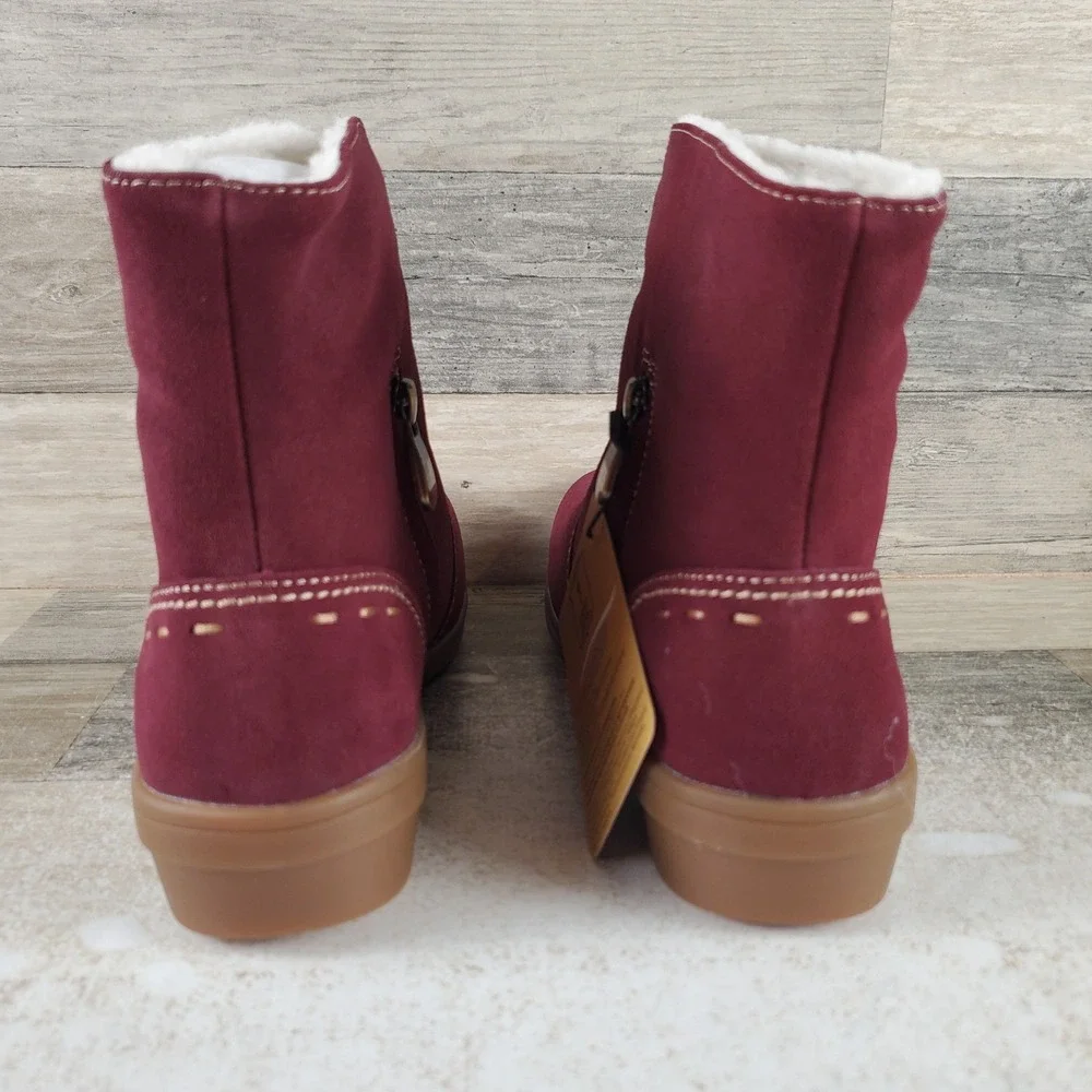 Spenco Sun Valley Womens Ankle Boots Sz 7.5 B Comfort Burgundy Suede Side Zip